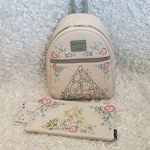 NWT Loungefly Harry Potter Deathly Hallows mini backpack and make-up bag